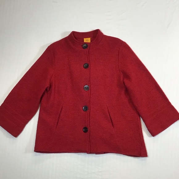 Vintage Ruby Rd Womens 100% Wool Pea Coat Size L Red Button Up Swing Jacket Twee - Picture 2 of 16